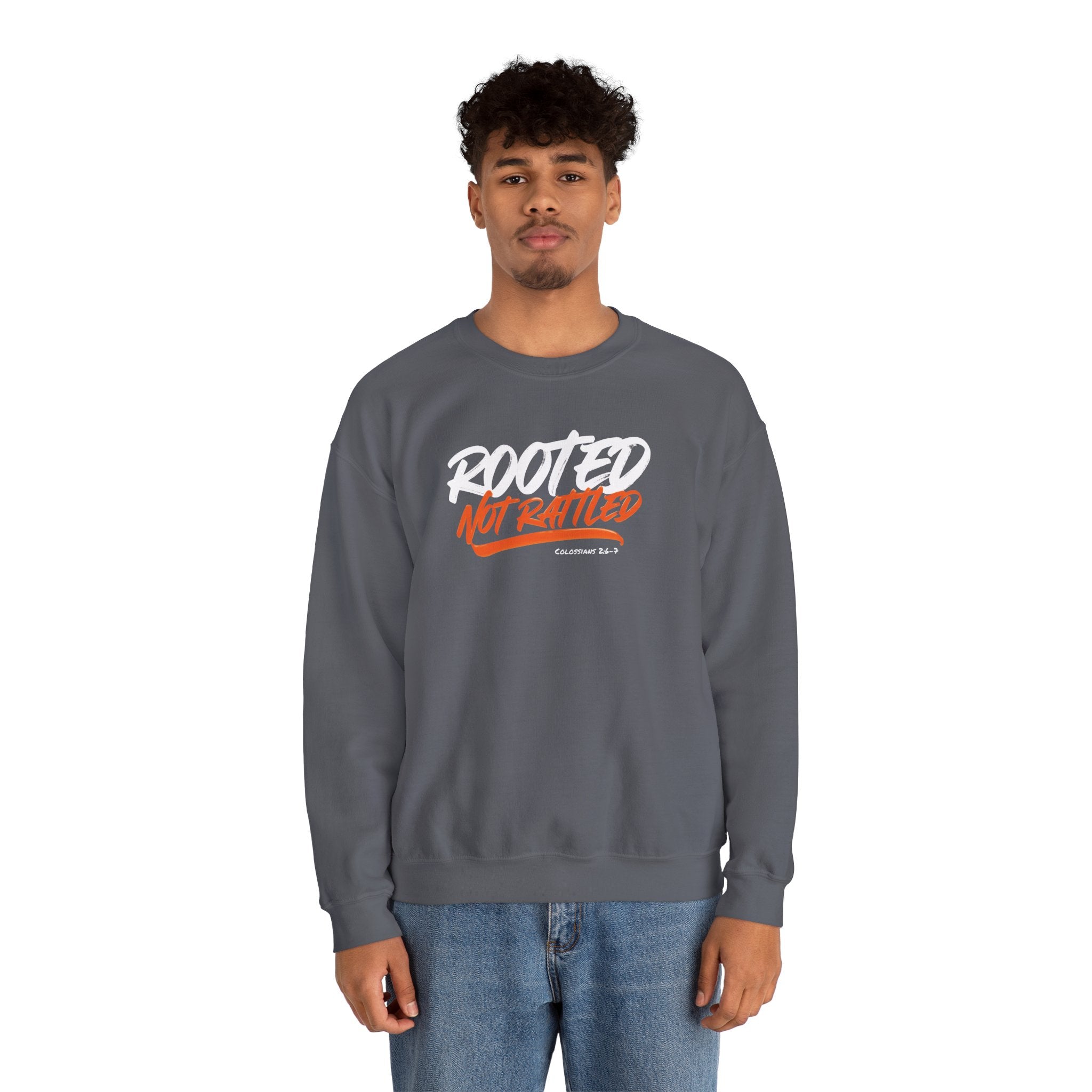 Rooted Not Rattled Gildan Christian Sweatshirt | Unisex Crewneck Pullover | Christian Gift