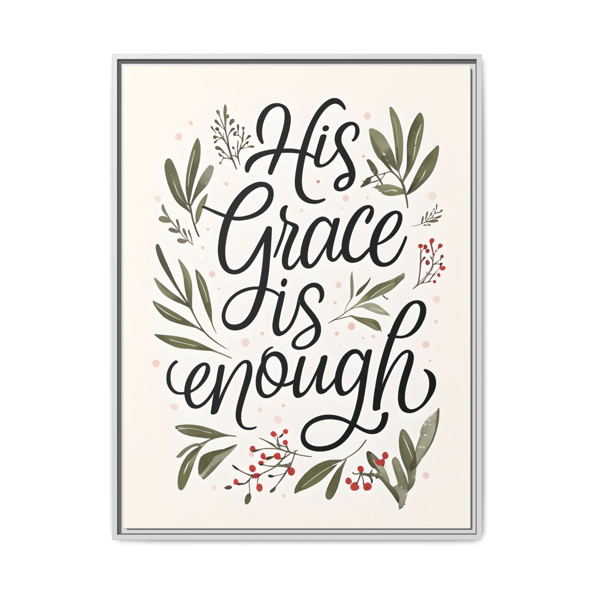 His Grace is Enough Floral Scripture Framed Matte Canvas | Modern Faith Home Decor