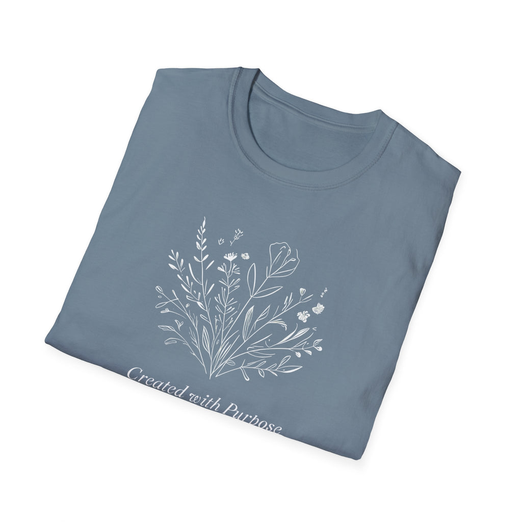 Created with Purpose Carried By Grace Christian Floral Gildan T-Shirt Women’s Faith Shirt Minimalist Design Soft Cotton Tee