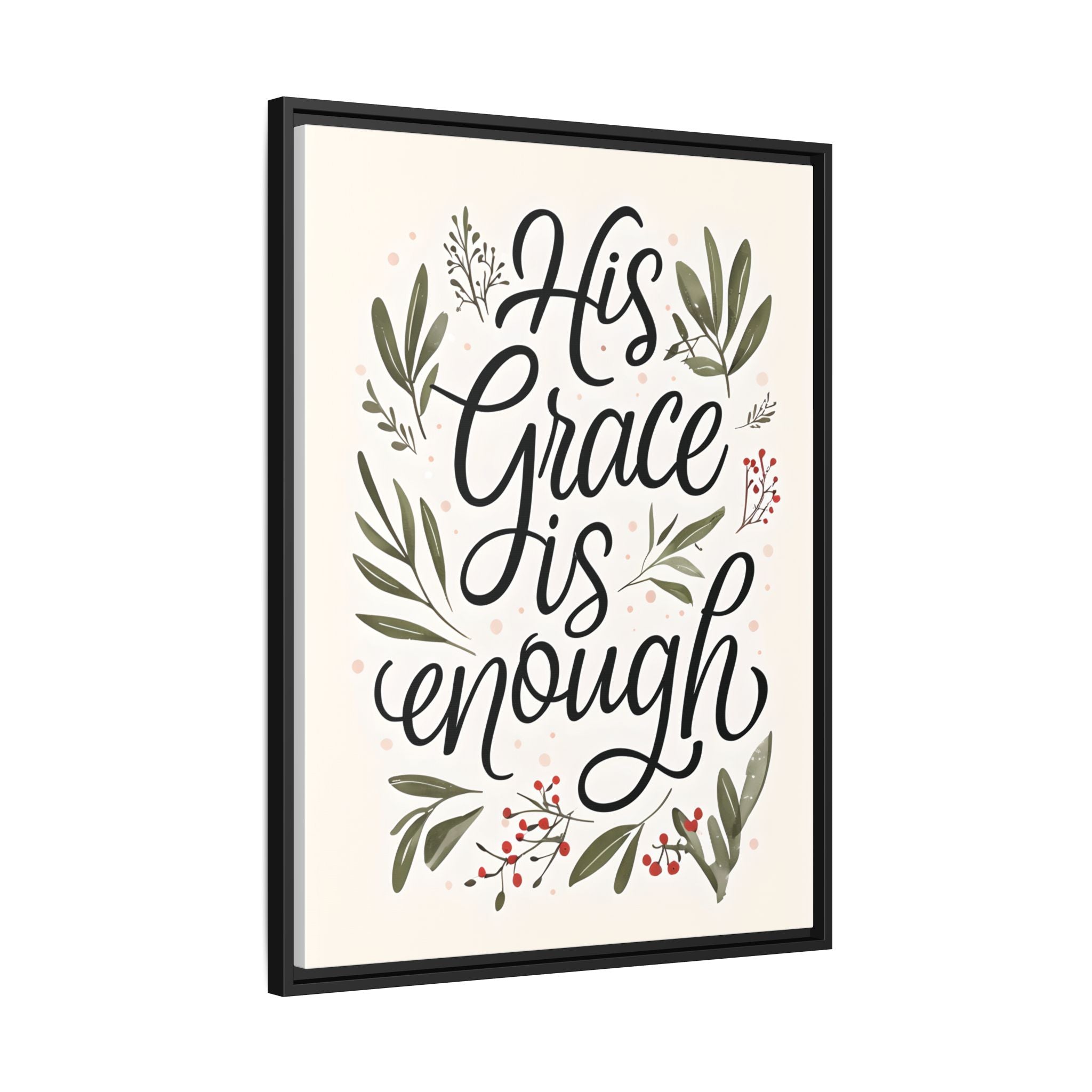 His Grace is Enough Floral Scripture Framed Matte Canvas | Modern Faith Home Decor