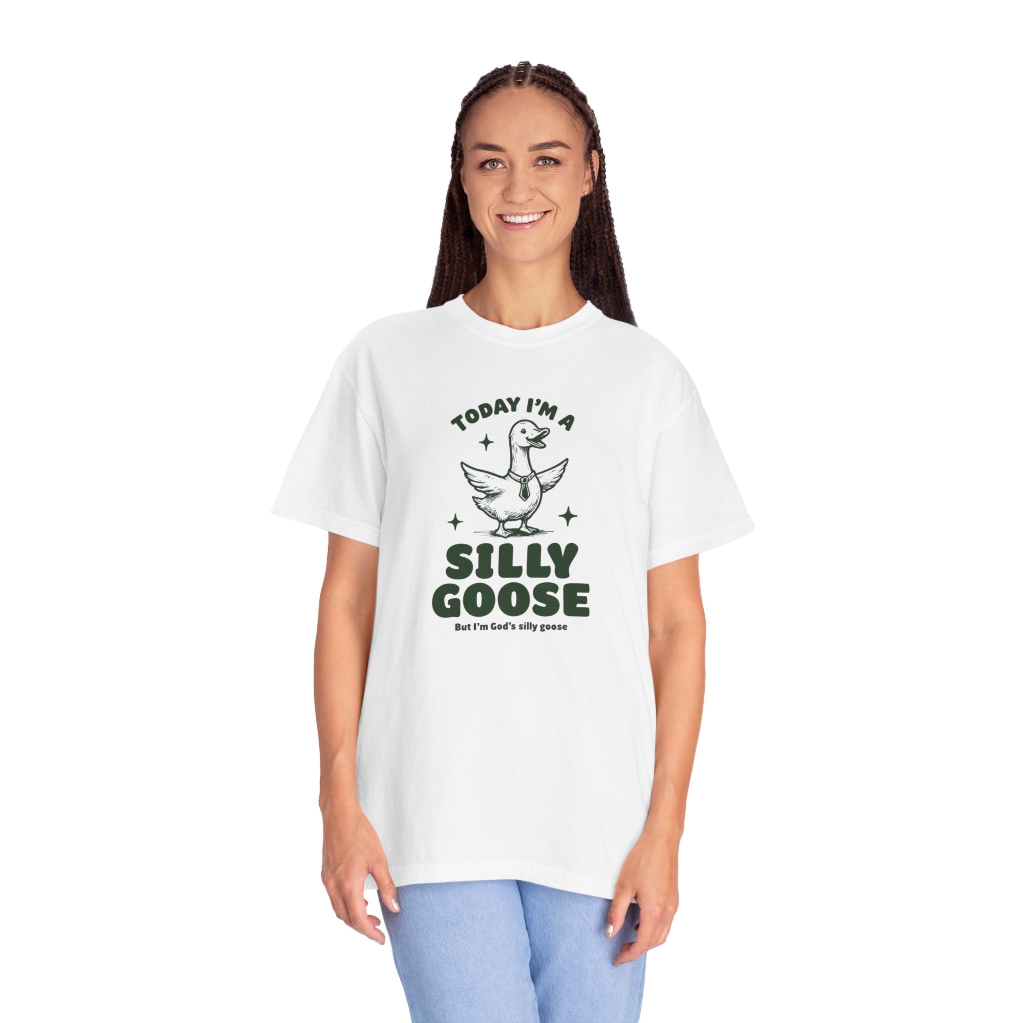 God’s Silly Goose with tie Christian T-Shirt | Graphic Tee | Unisex Garment Dyed Cotton Top S-4XL