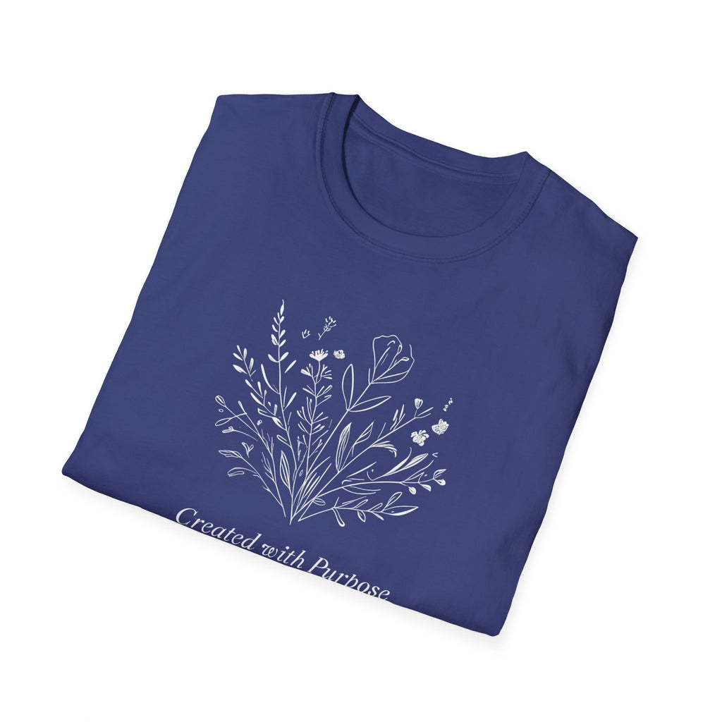 Created with Purpose Carried By Grace Christian Floral Gildan T-Shirt Women’s Faith Shirt Minimalist Design Soft Cotton Tee