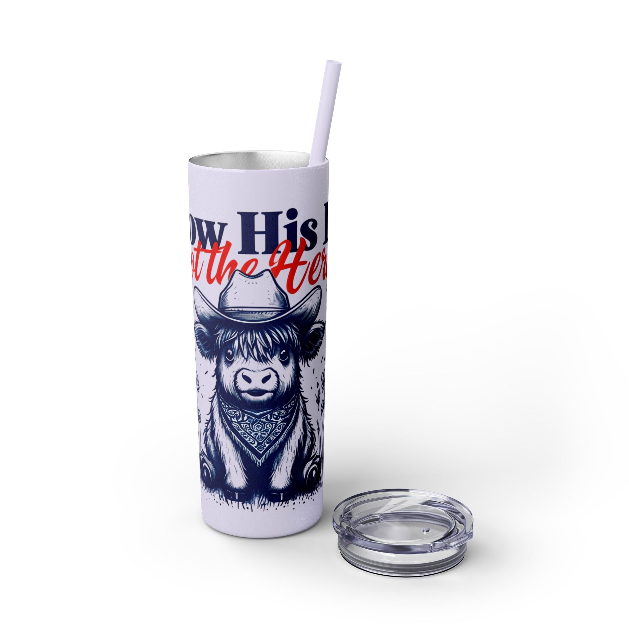 Follow His Lead, Not the Herd, 20 oz Insulated Skinny Tumbler | Stainless Steel Travel Cup | Christian Drinkware | Highland Cow