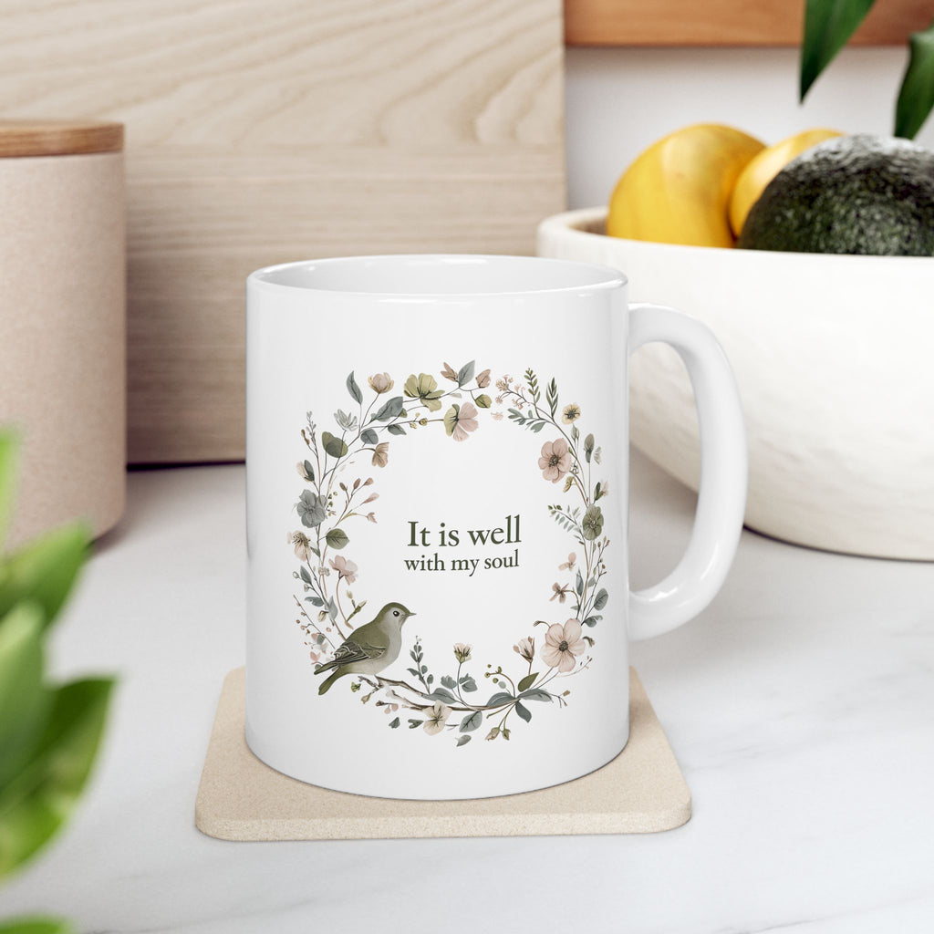 It Is Well With My Soul Christian Coffee Mug | Floral | Christian Gift for her