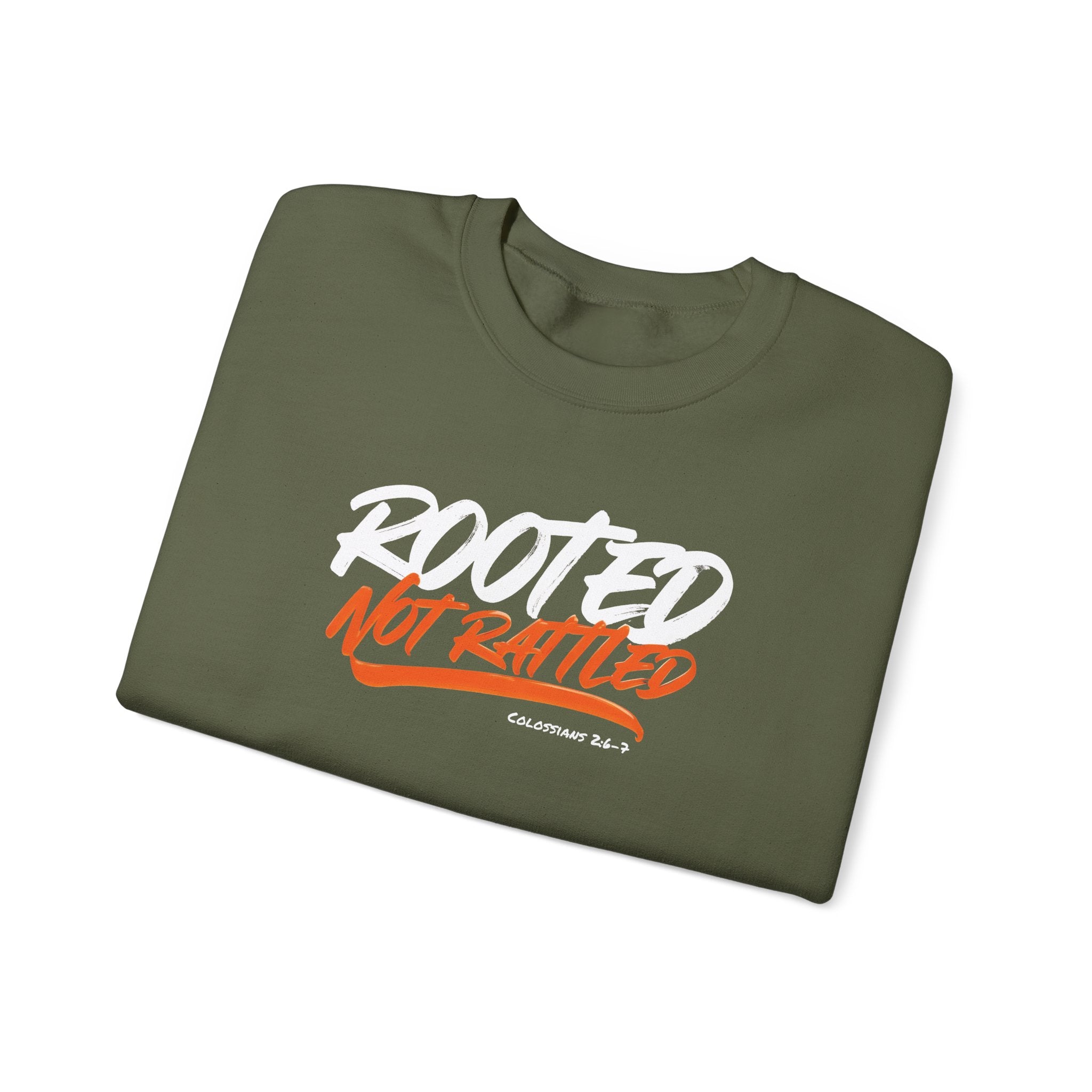 Rooted Not Rattled Gildan Christian Sweatshirt | Unisex Crewneck Pullover | Christian Gift