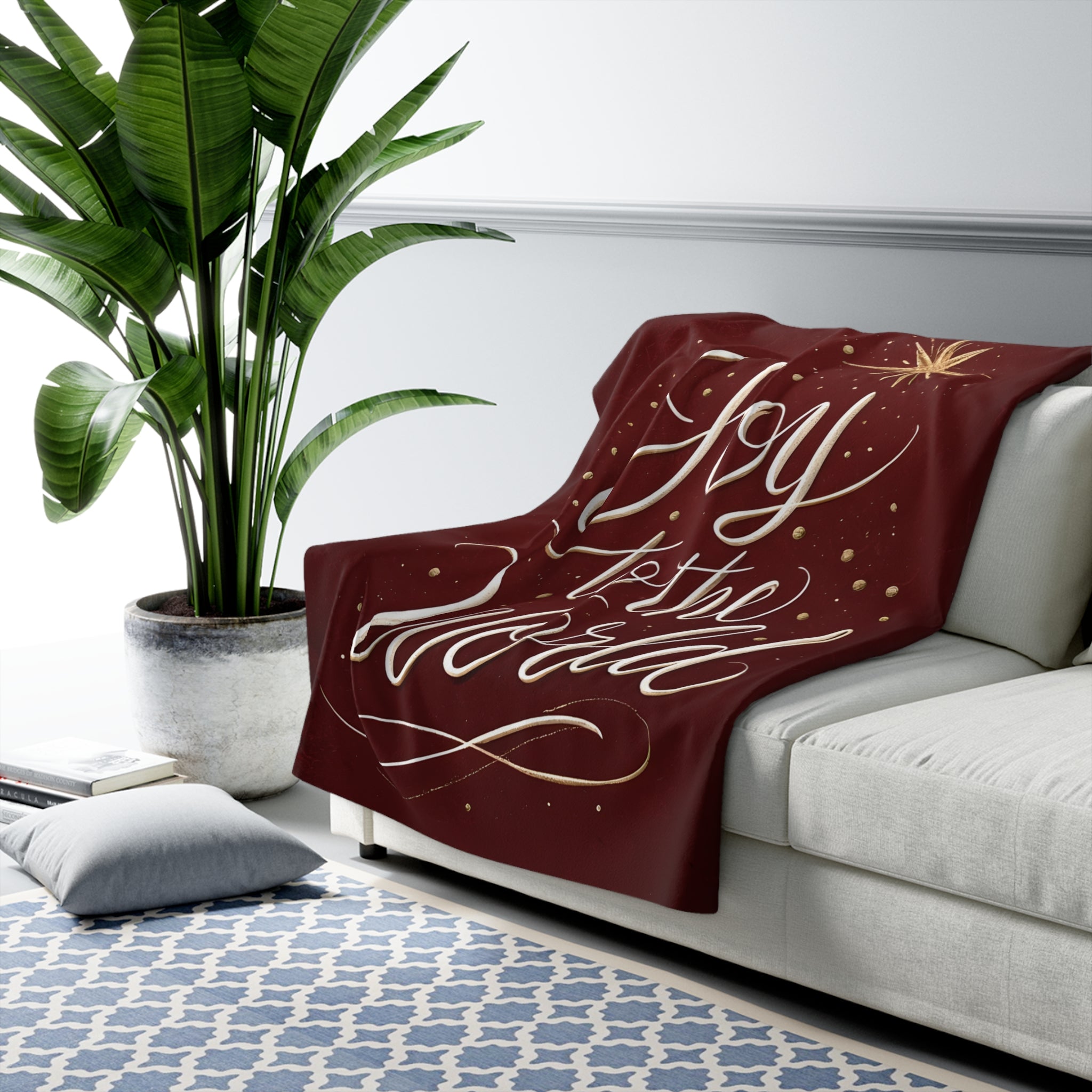 Joy to the World Sherpa Fleece Blanket | Christmas Christian Throw | Faith Home Decor Gift