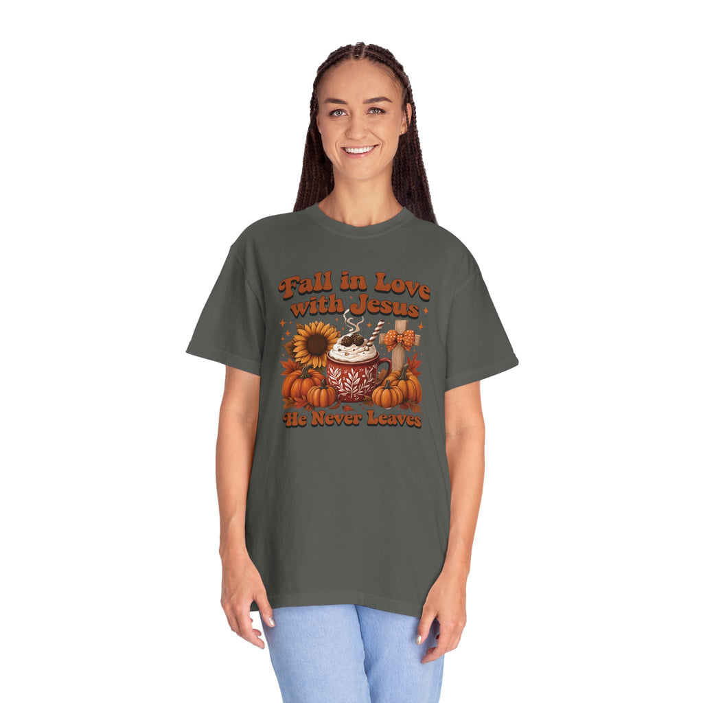 Fall in Love with Jesus Unisex Garment Dyed Comfort Colors T-Shirt | Christian Fall T-Shirt | Faith Based Thanksgiving Tee | Unisex Religious Cotton Top
