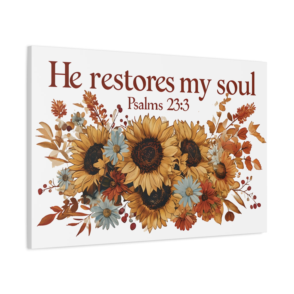 Psalm 23:3 Canvas Wall Art | Christian Sunflower Home Decor | Faith Gift
