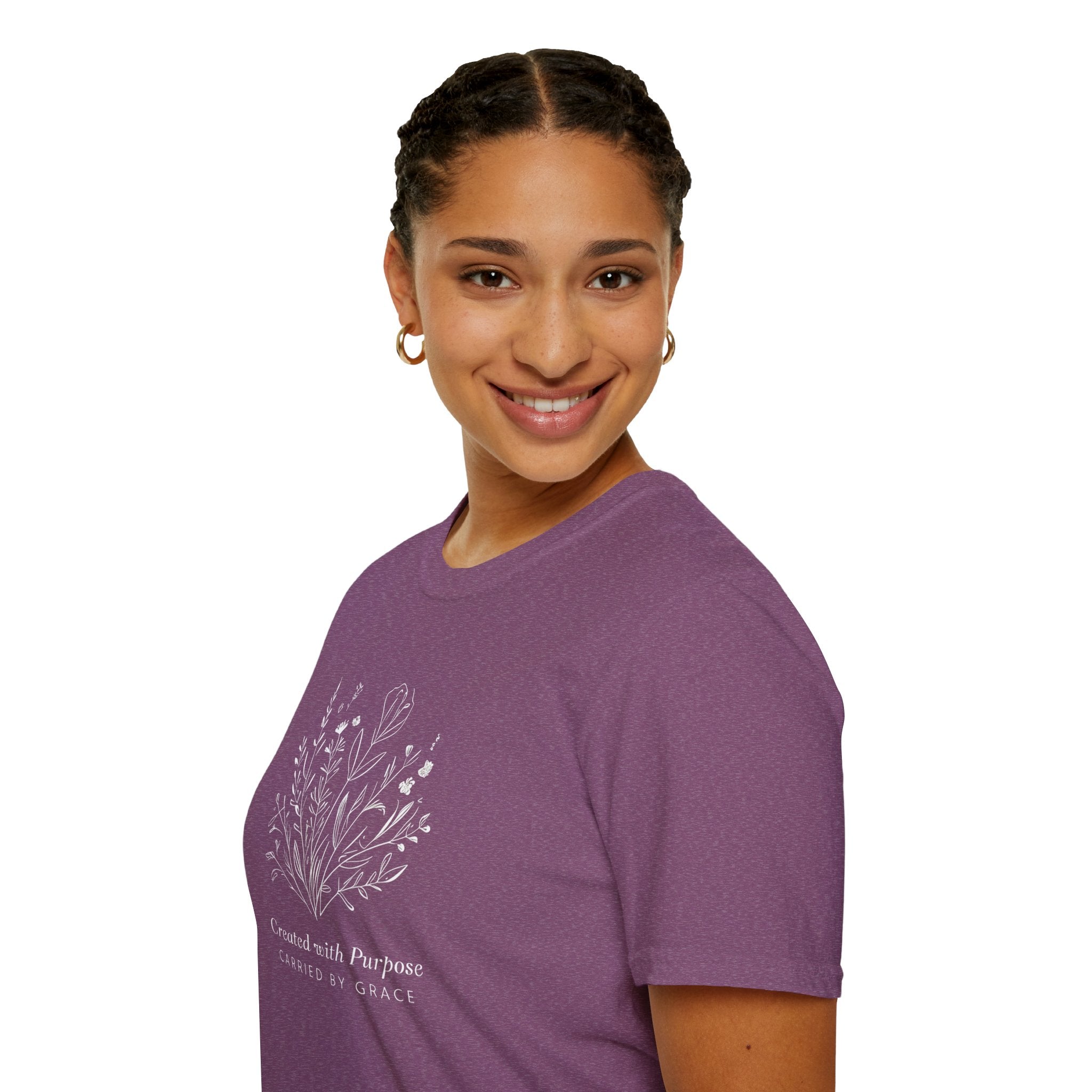 Created with Purpose Carried By Grace Christian Floral Gildan T-Shirt Women’s Faith Shirt Minimalist Design Soft Cotton Tee