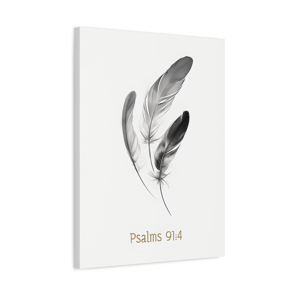 Psalm 91:4 Feather Canvas Wall Art – Christian Scripture Home Decor – Bible Verse Matte Canvas Print