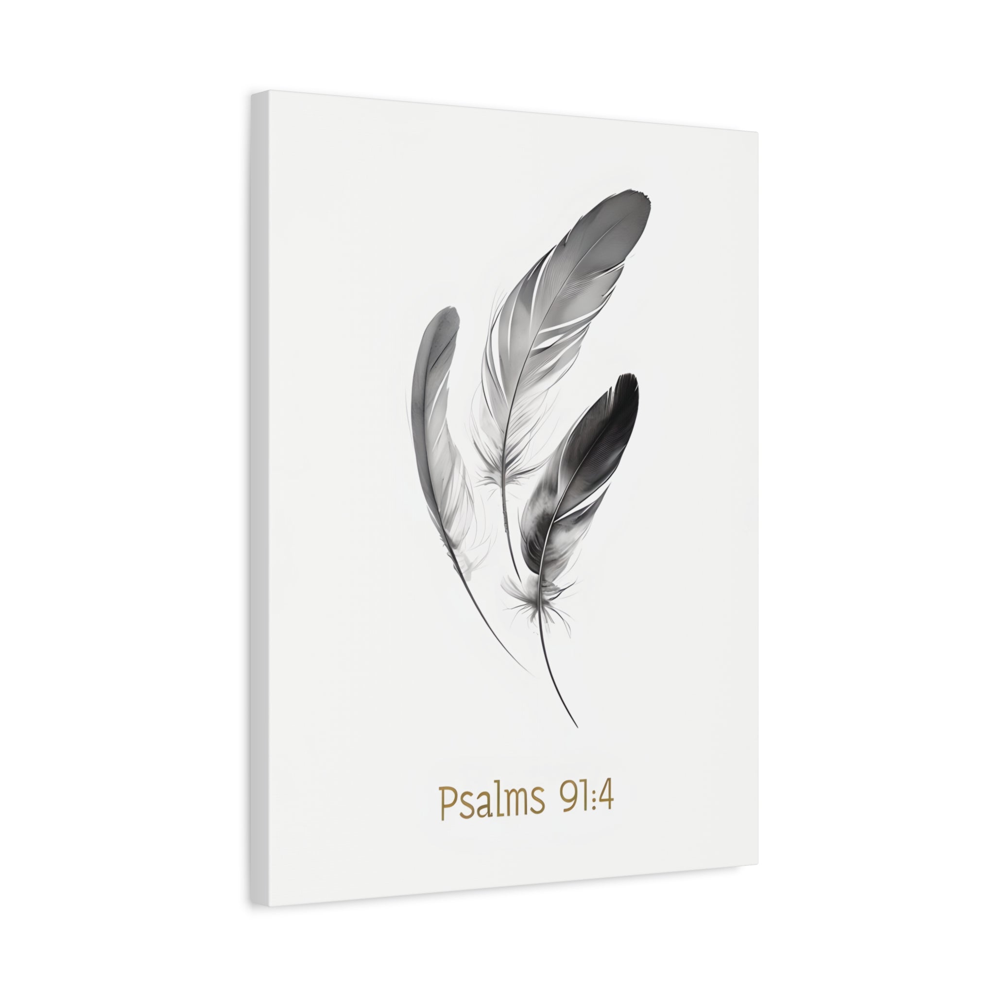 Psalm 91:4 Feather Canvas Wall Art – Christian Scripture Home Decor – Bible Verse Matte Canvas Print
