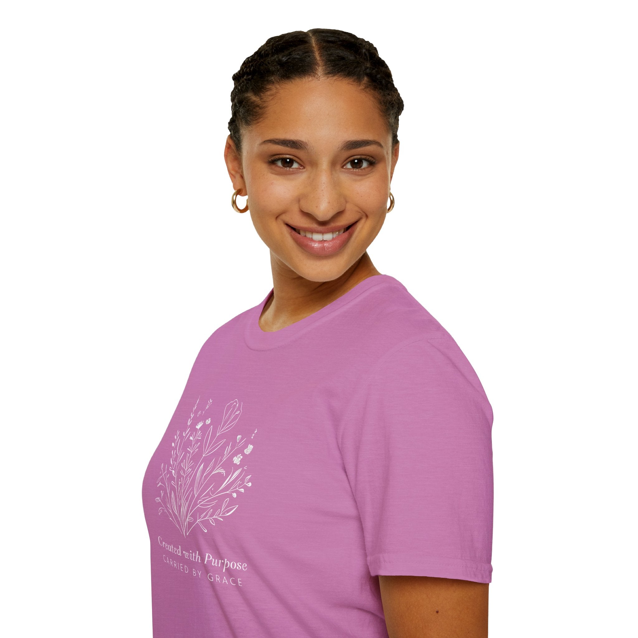 Created with Purpose Carried By Grace Christian Floral Gildan T-Shirt Women’s Faith Shirt Minimalist Design Soft Cotton Tee