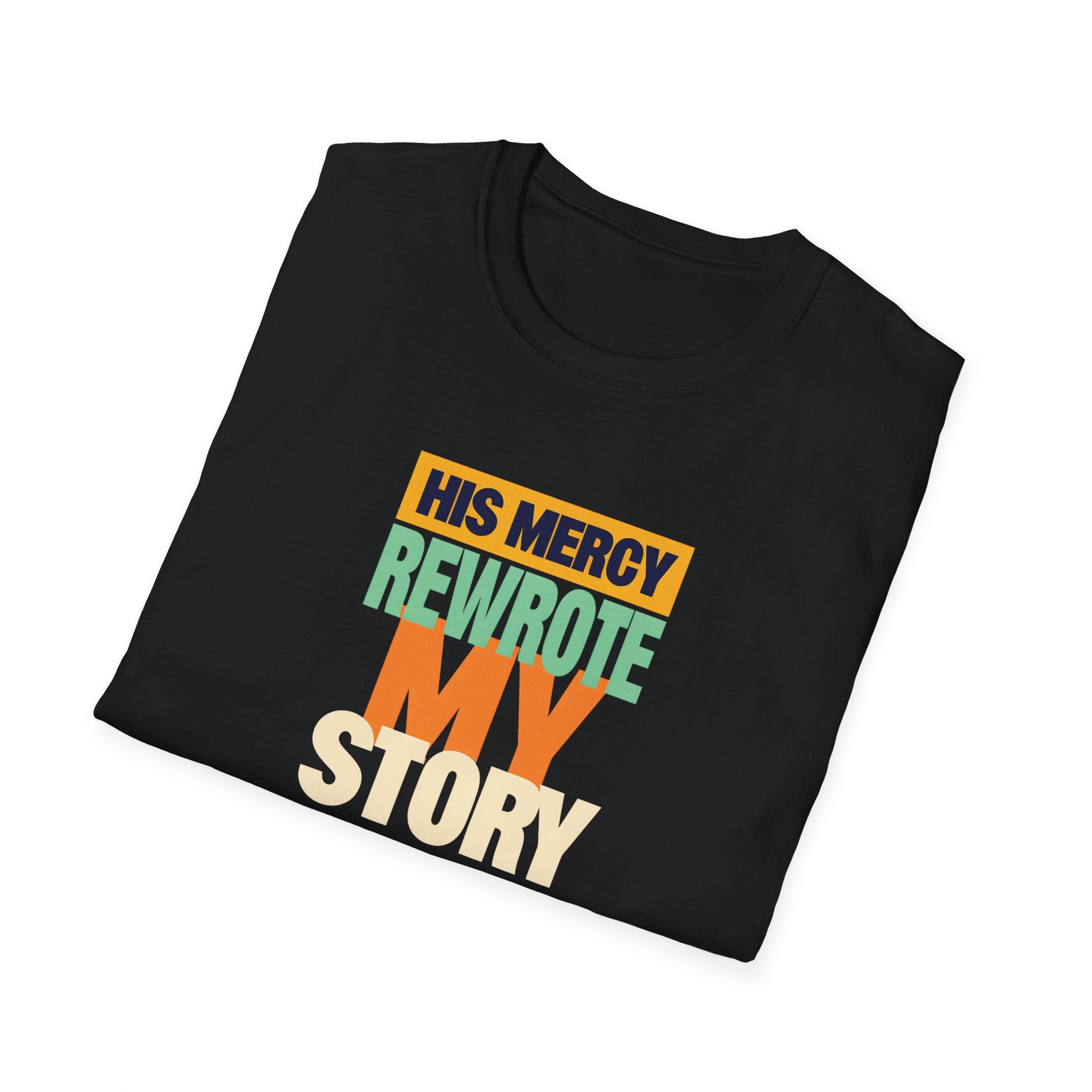 His Mercy Rewrote My Story Christian Gildan T-Shirt Unisex Softstyle Religious Tee Gift