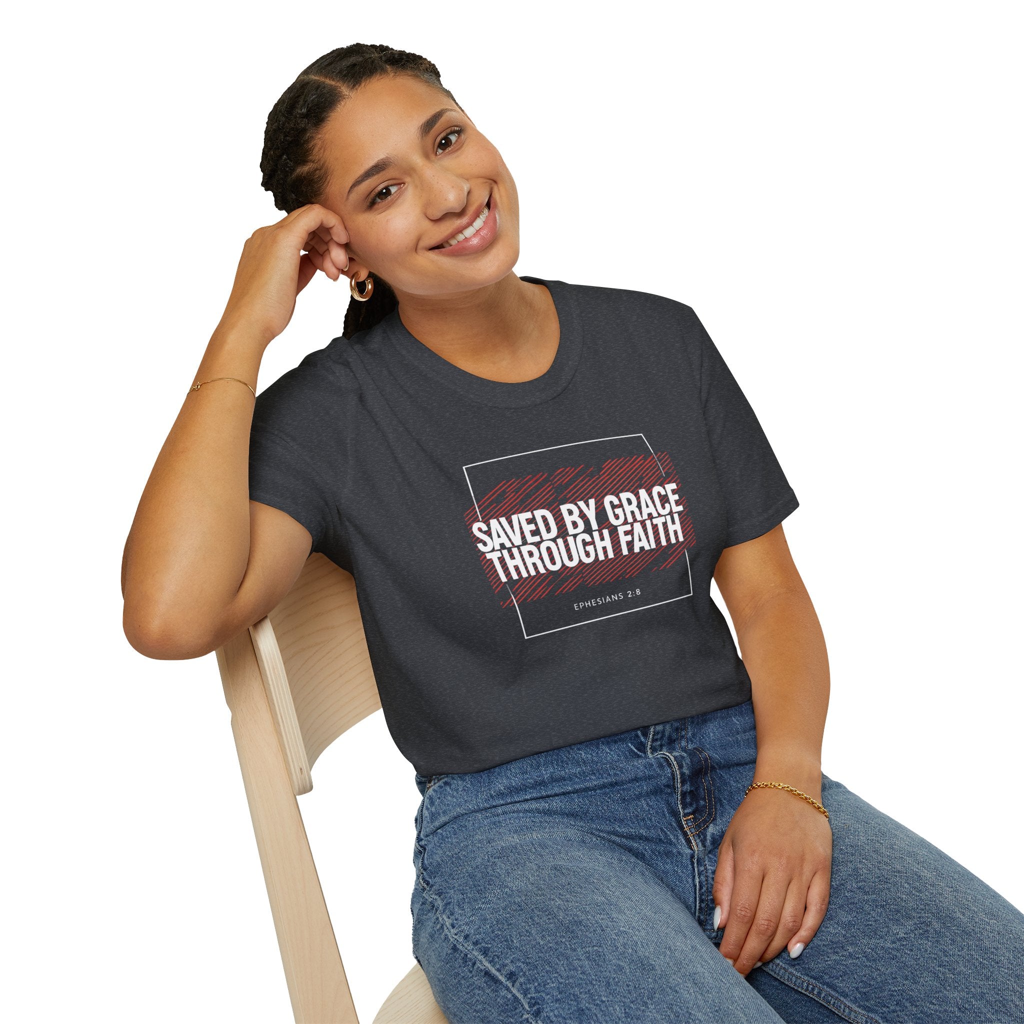 Saved by Grace Through Faith Gildan T-Shirt – Ephesians 2:8 Scripture Tee – Unisex Gilden Christian Shirt
