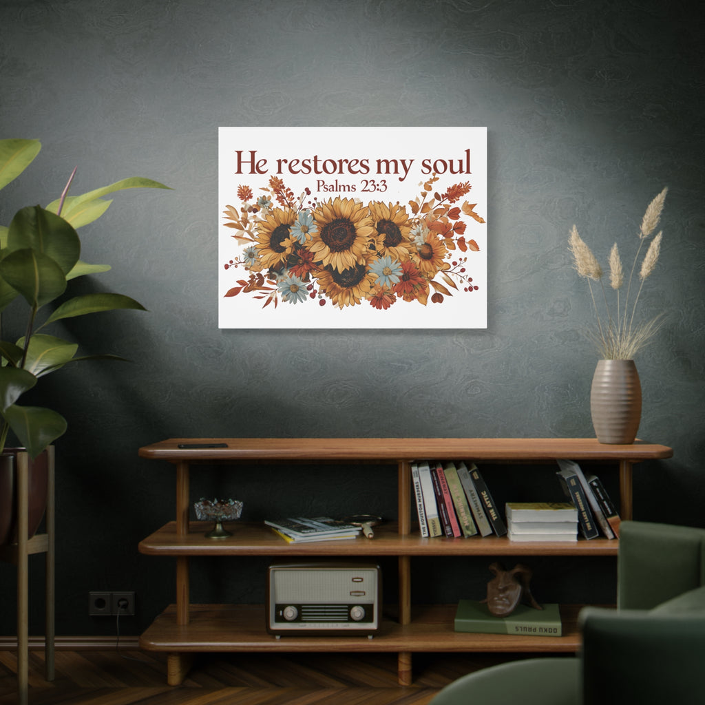Psalm 23:3 Canvas Wall Art | Christian Sunflower Home Decor | Faith Gift