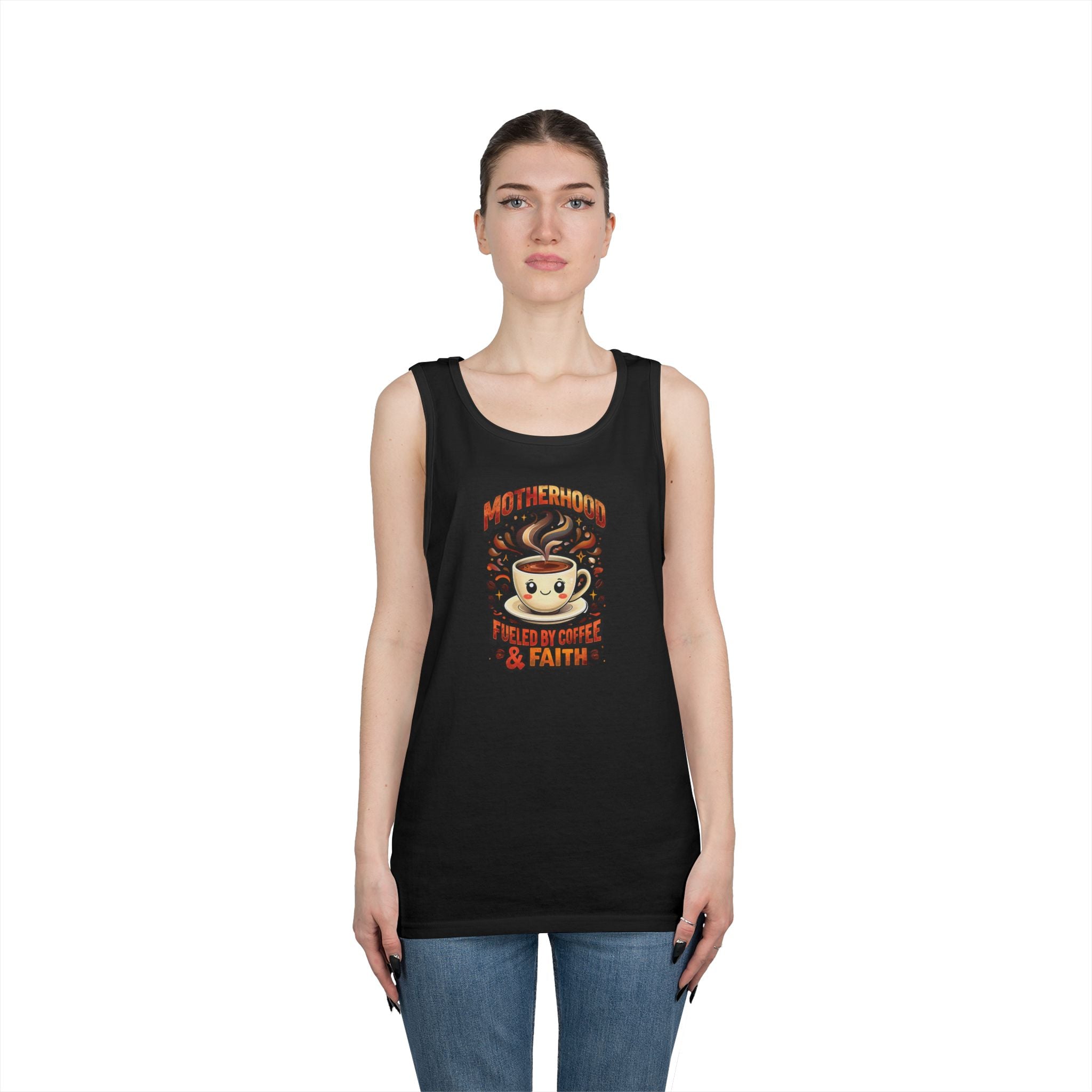 Motherhood Fueled by Coffee & Faith Gildan Tank Top | Christian Mom Shirt | Coffee Lover Mother’s Day Gift