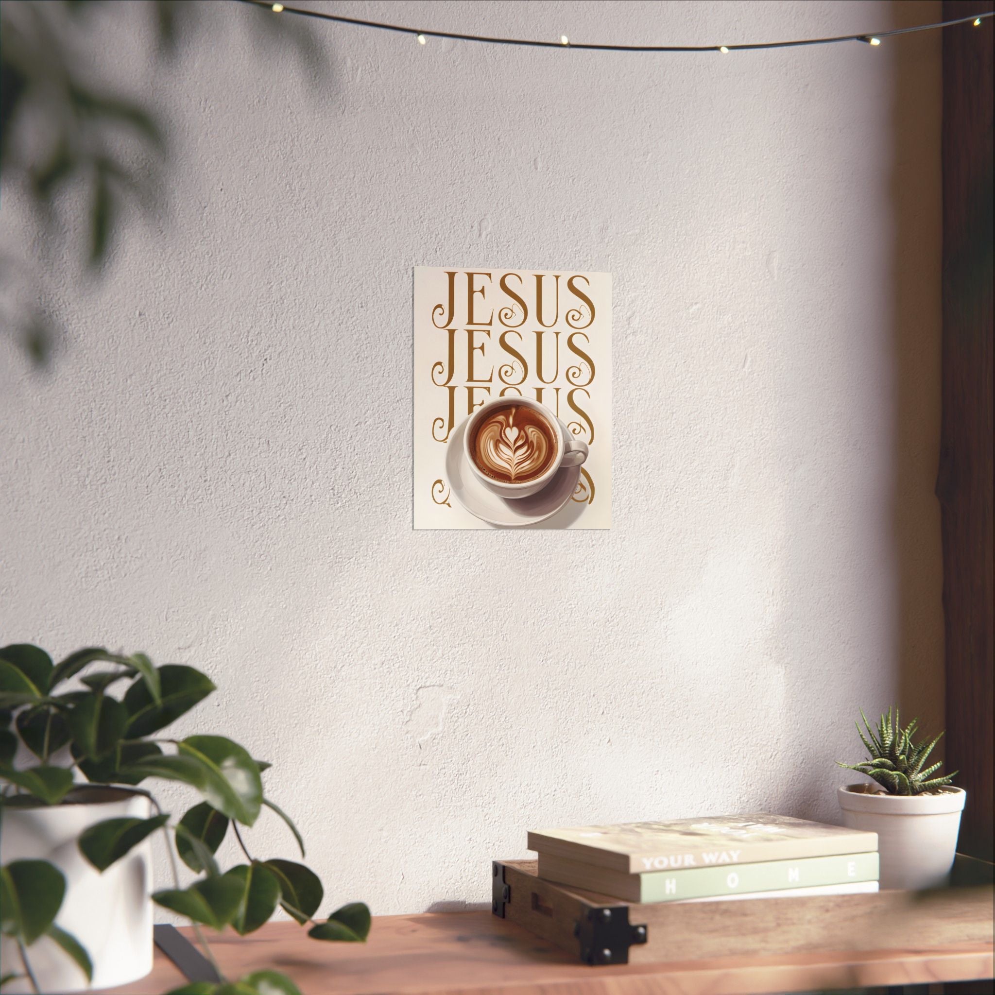 Jesus + Coffee Christian Wall Art Poster | Jesus Coffee Print | Faith Kitchen Decor Matte Poster