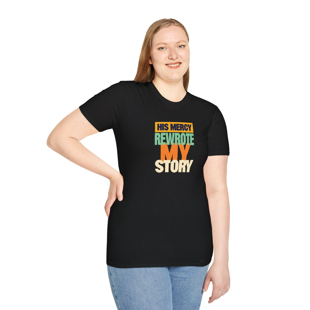 His Mercy Rewrote My Story Christian Gildan T-Shirt Unisex Softstyle Religious Tee Gift