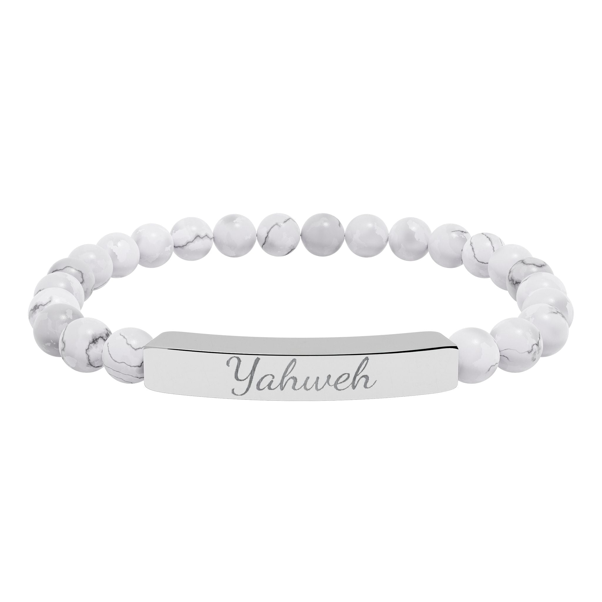Yahweh Christian Stretch Bracelet for Women | Engraved Stainless Steel Bar | Natural Stone Bead Bracelet | Faith Jewelry Gift