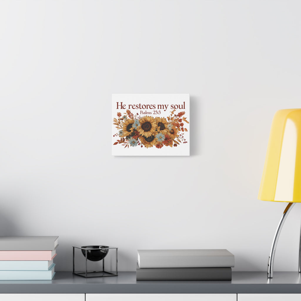 Psalm 23:3 Canvas Wall Art | Christian Sunflower Home Decor | Faith Gift