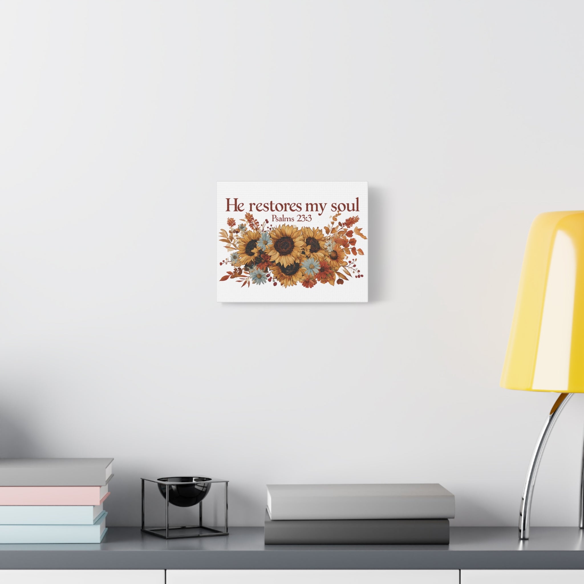 Psalm 23:3 Canvas Wall Art | Christian Sunflower Home Decor | Faith Gift