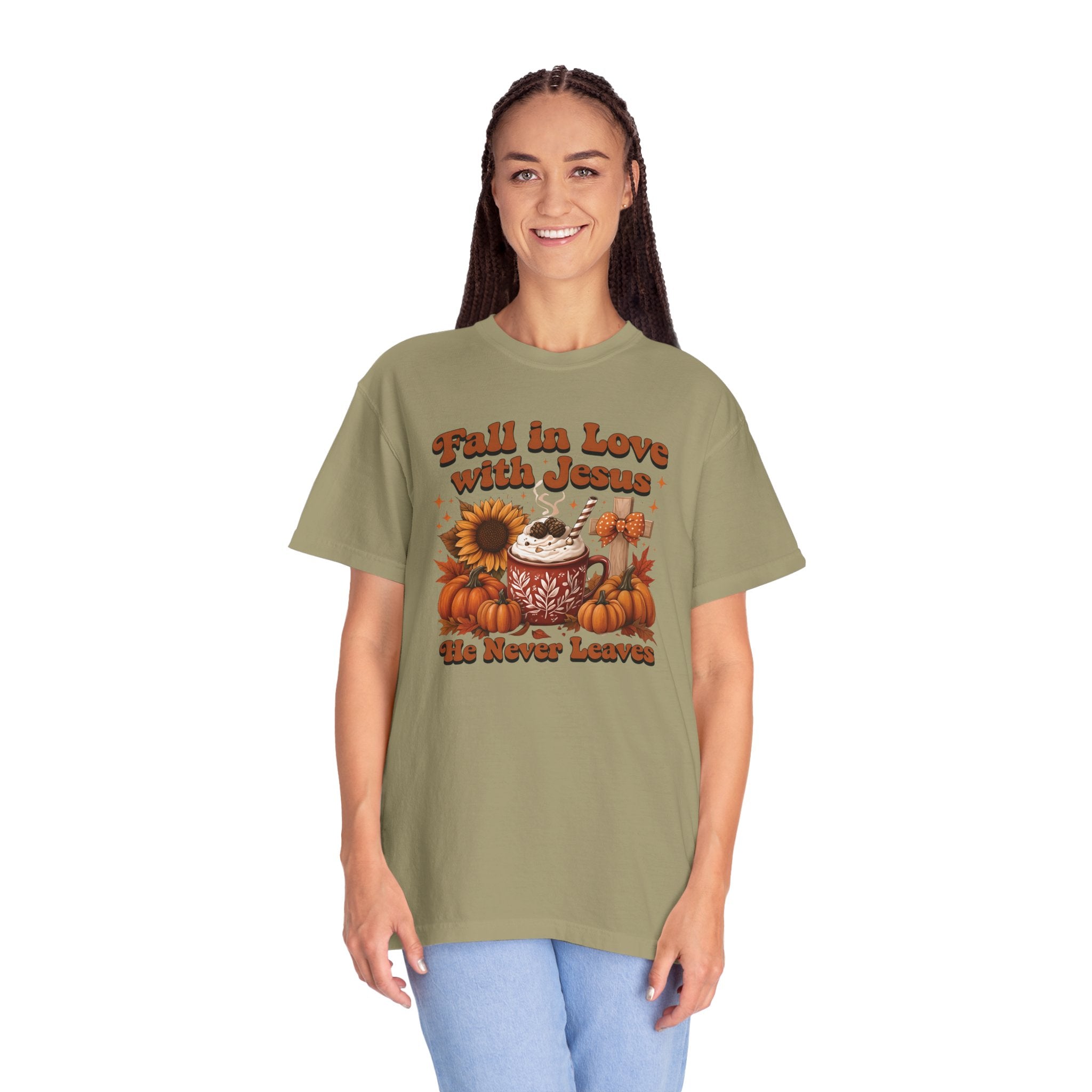 Fall in Love with Jesus Unisex Garment Dyed Comfort Colors T-Shirt | Christian Fall T-Shirt | Faith Based Thanksgiving Tee | Unisex Religious Cotton Top