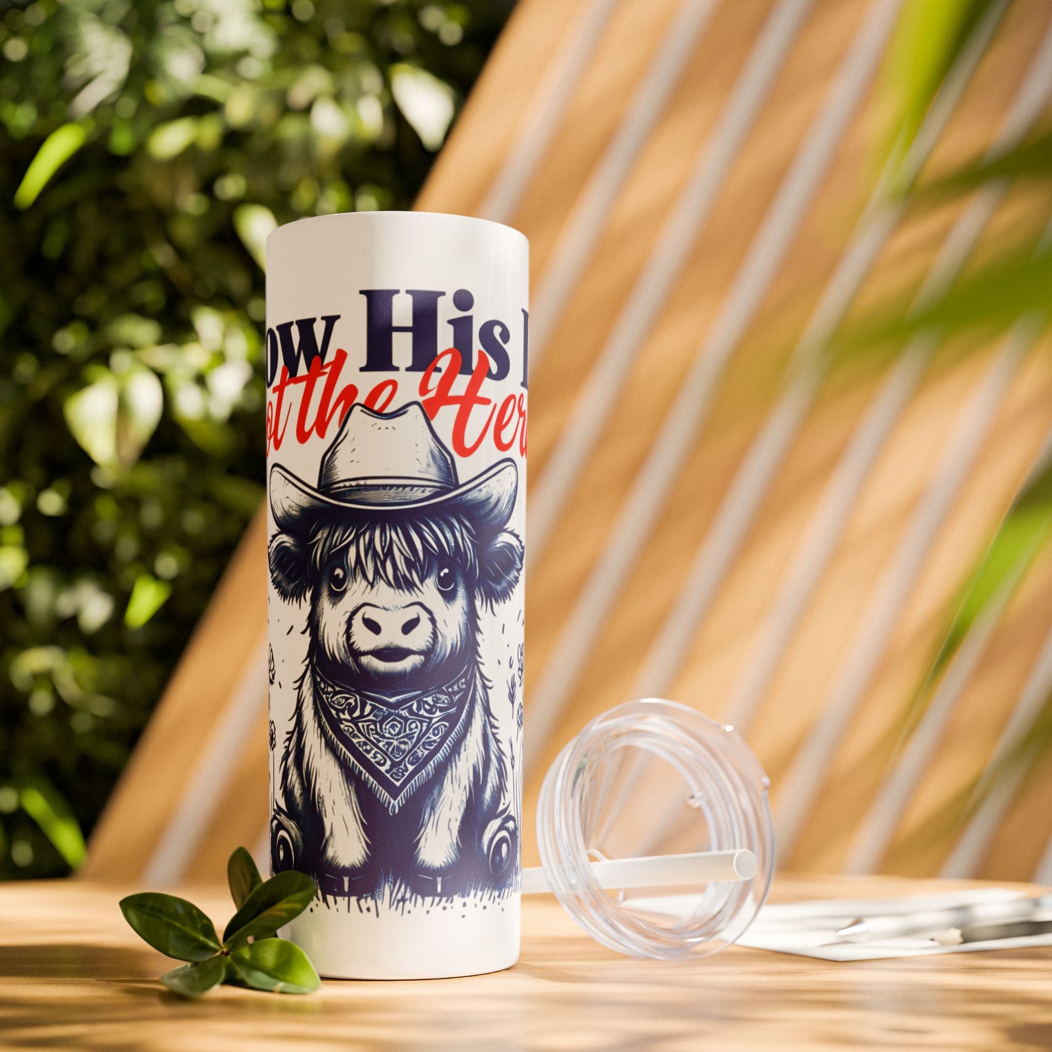 Follow His Lead, Not the Herd, 20 oz Insulated Skinny Tumbler | Stainless Steel Travel Cup | Christian Drinkware | Highland Cow