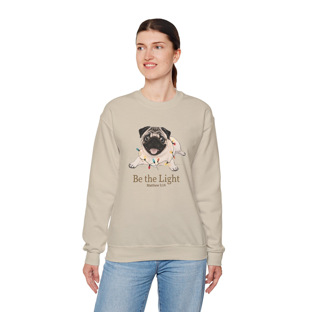 Be the Light Christmas Pug Unisex Gildan Sweatshirt | Christian Crewneck Holiday Gift