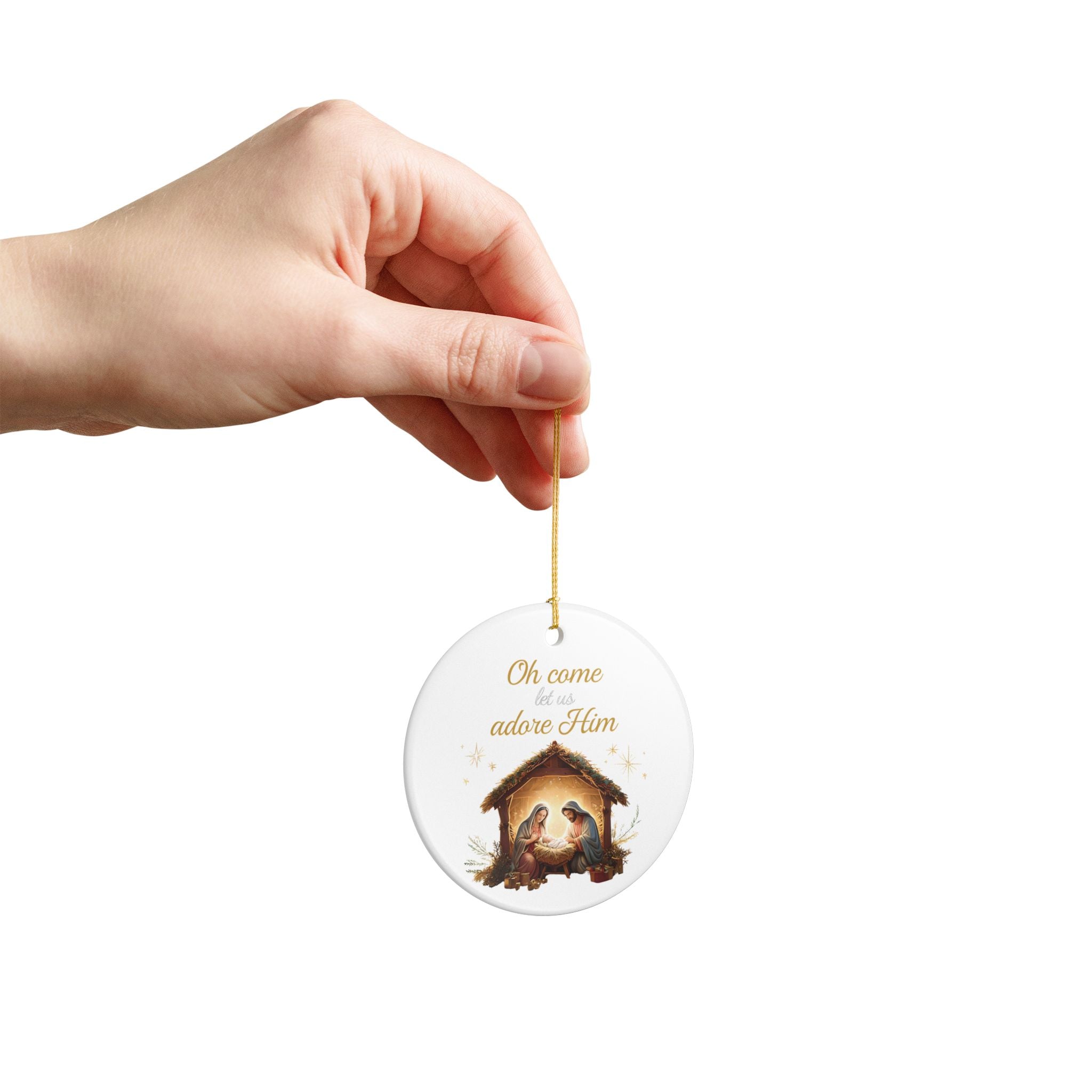 Oh Come Let Us Adore Him Christmas Ornament | Ceramic Holiday Decor Gift | Stocking Stuffer
