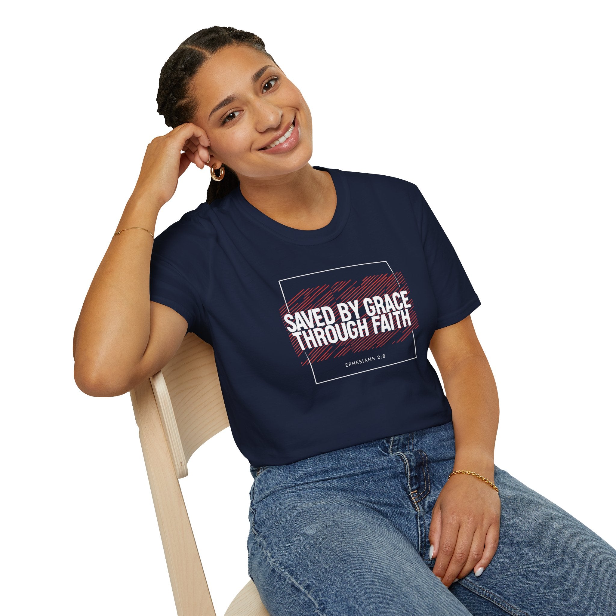 Saved by Grace Through Faith Gildan T-Shirt – Ephesians 2:8 Scripture Tee – Unisex Gilden Christian Shirt
