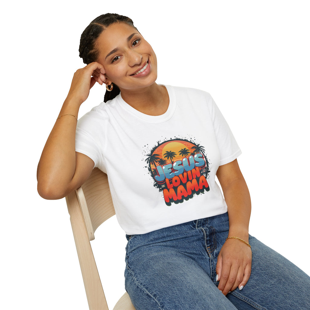 Jesus Lovin' Mama Gilden Unisex Softstyle T-Shirt, Casual Family Tee, Mother's Day Gift, Faith-Based Apparel, Christian Shirt