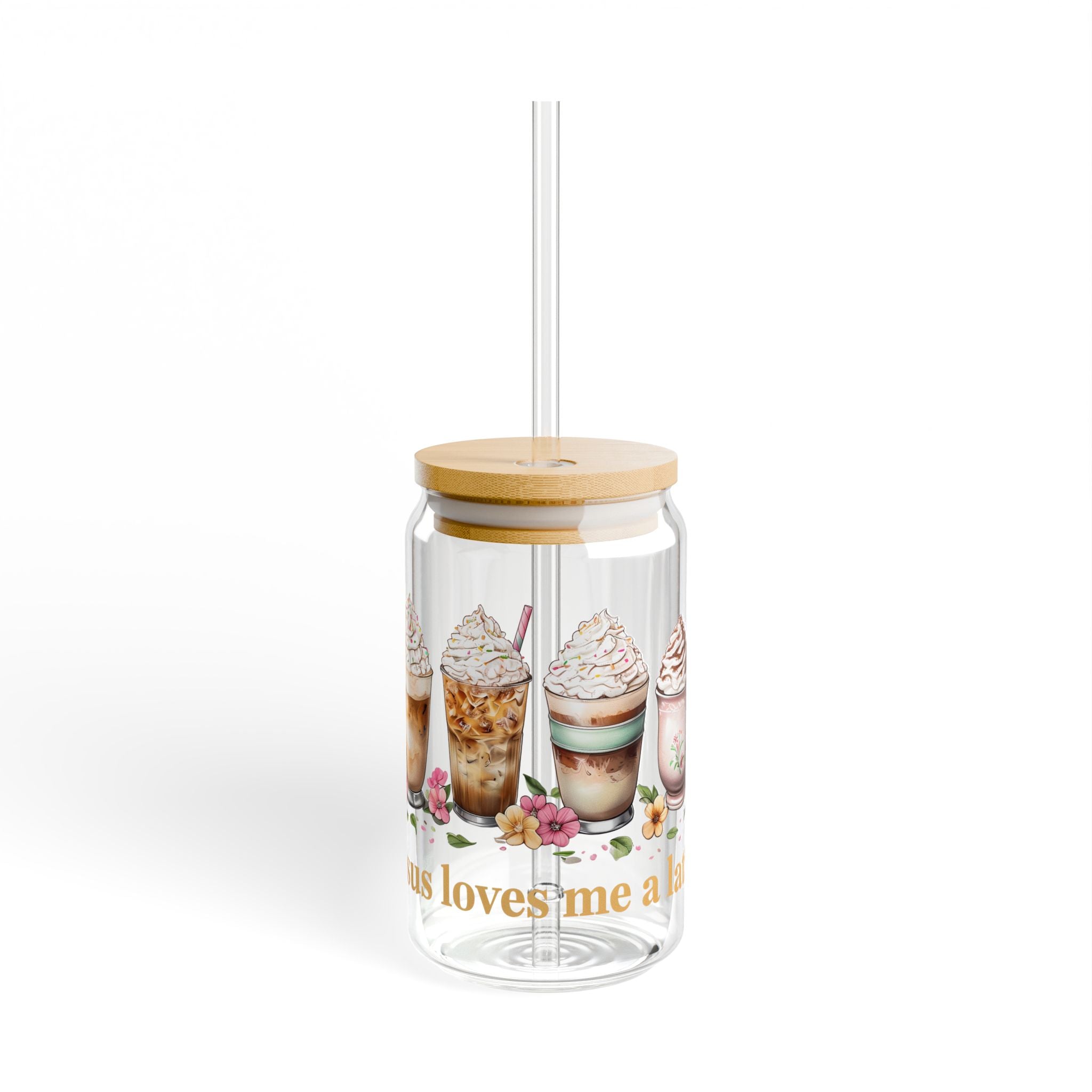 Jesus Loves Me a Latte Glass Cup | Christian Iced Coffee Cup with Lid & Straw | 16oz Faith Gift