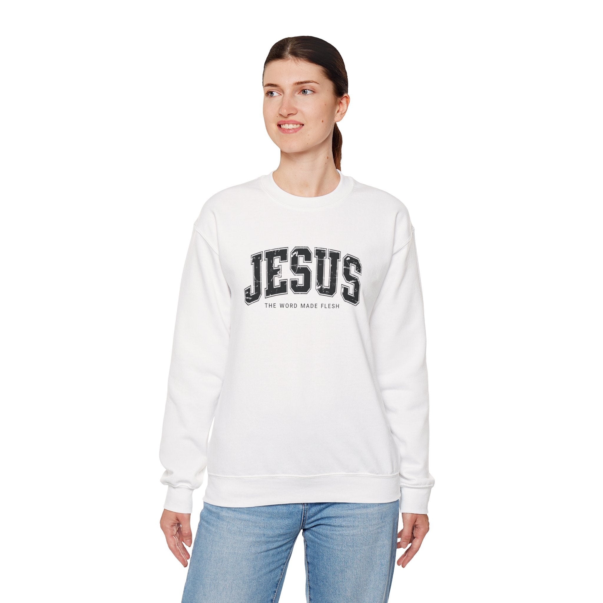 Jesus the Word Made Flesh Gildan Crewneck Sweatshirt | Christian Unisex Sweatshirt | Faith Apparel | Religious Gift