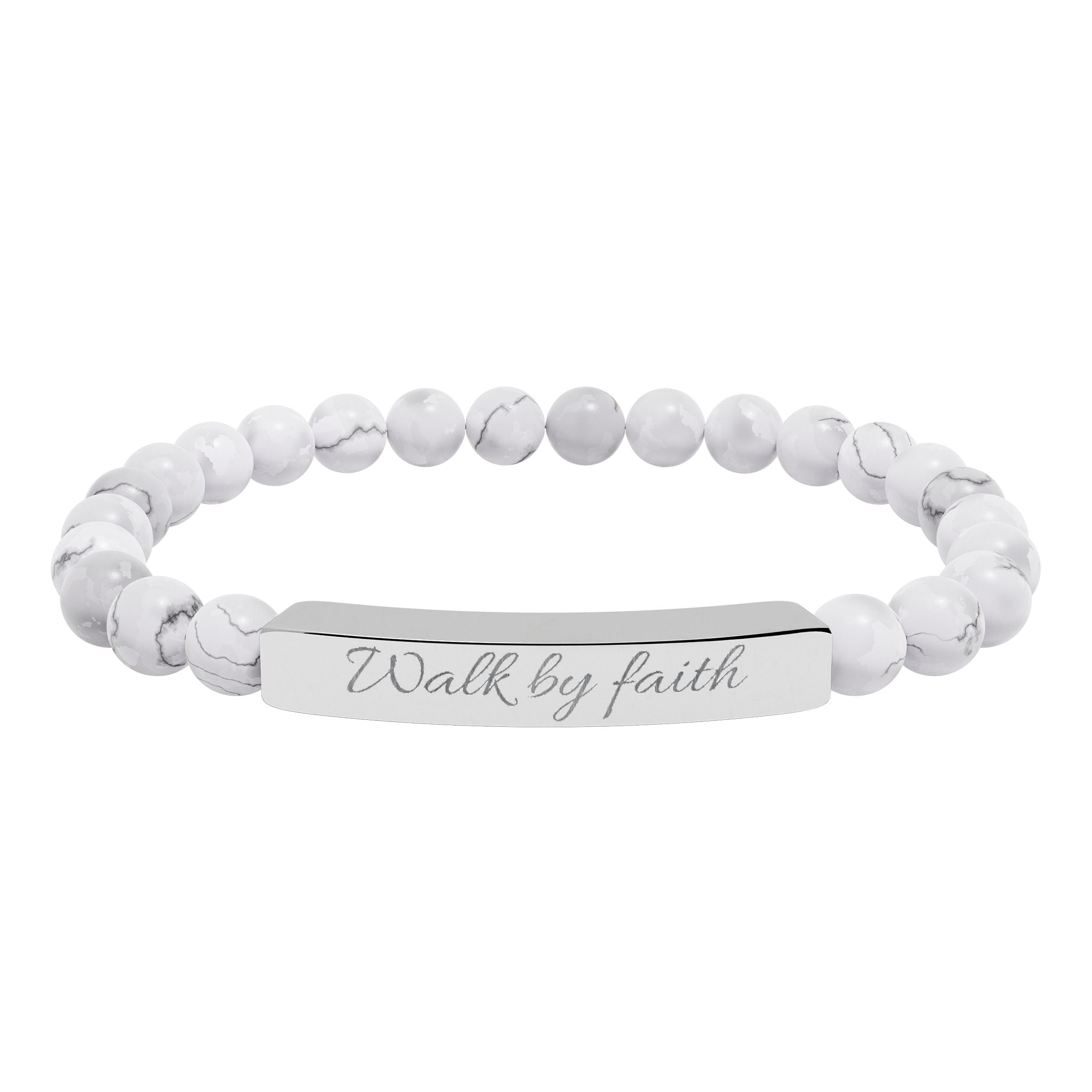 Walk By Faith Christian Stretch Bracelet | Engraved Stainless Steel Bar | Faith Jewelry Gift