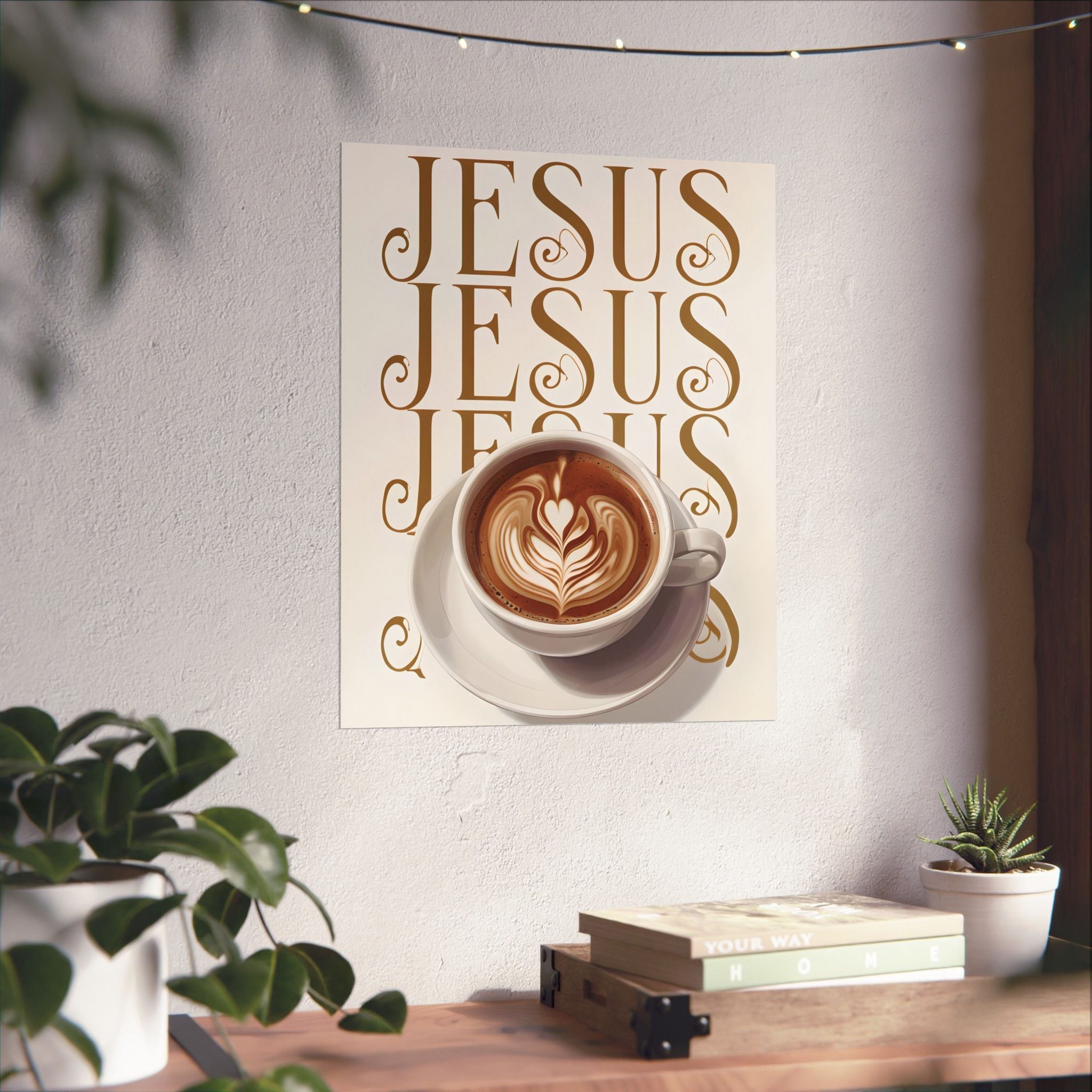 Jesus + Coffee Christian Wall Art Poster | Jesus Coffee Print | Faith Kitchen Decor Matte Poster
