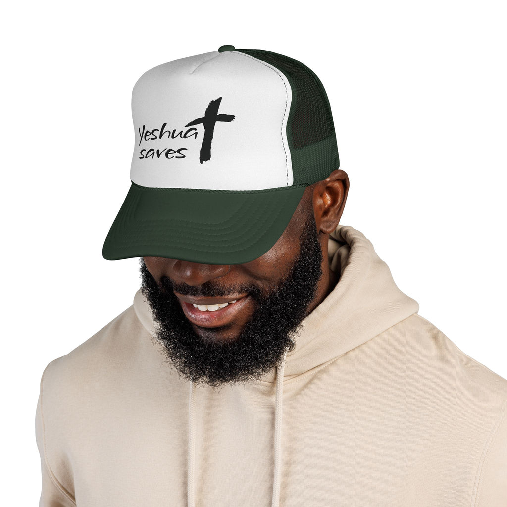 Yeshua Saves Trucker Hat | Christian Faith Snapback Cap | Jesus Saves Mesh Hat | Christian Streetwear Hat