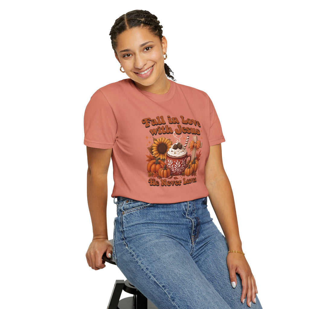 Fall in Love with Jesus Unisex Garment Dyed Comfort Colors T-Shirt | Christian Fall T-Shirt | Faith Based Thanksgiving Tee | Unisex Religious Cotton Top