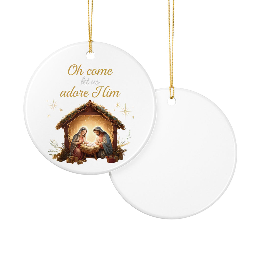 Oh Come Let Us Adore Him Christmas Ornament | Ceramic Holiday Decor Gift | Stocking Stuffer