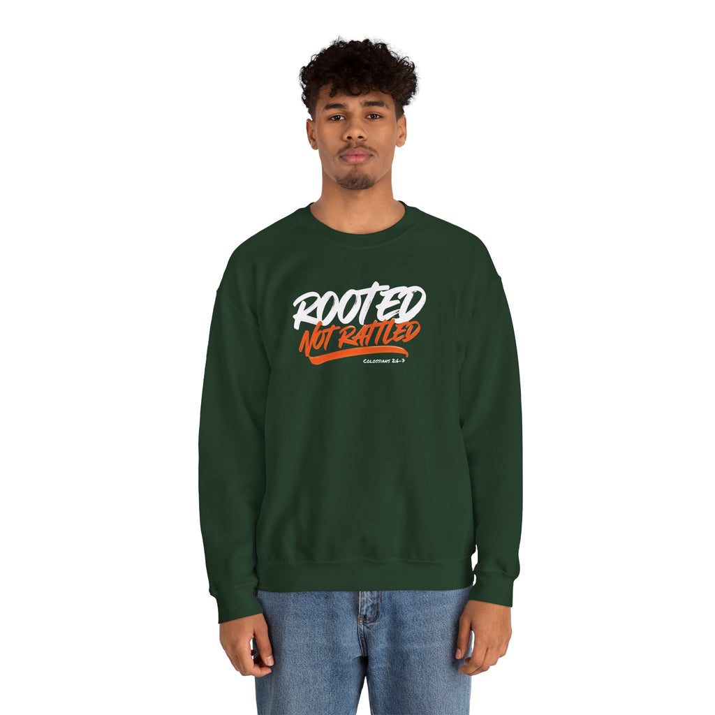 Rooted Not Rattled Gildan Christian Sweatshirt | Unisex Crewneck Pullover | Christian Gift