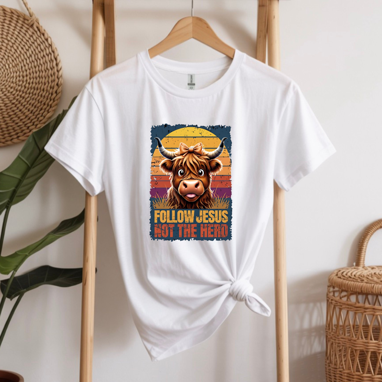 Follow Jesus Not the Herd Highland Cow Gildan unisex tee — Christian graphic t-shirt gift