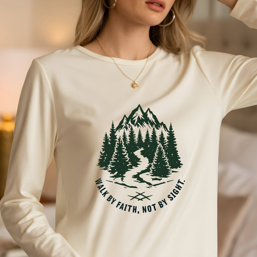 Walk by Faith Not by Sight Comfort Colors unisex long sleeve shirt — faith mountain graphic tee gift for her