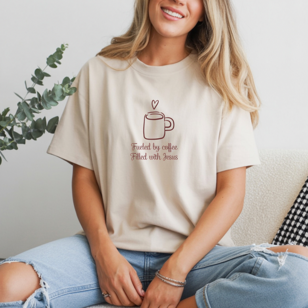 Fueled by Coffee Filled with Jesus Christian Gildan unisex t-shirt — faith graphic tee gift for her