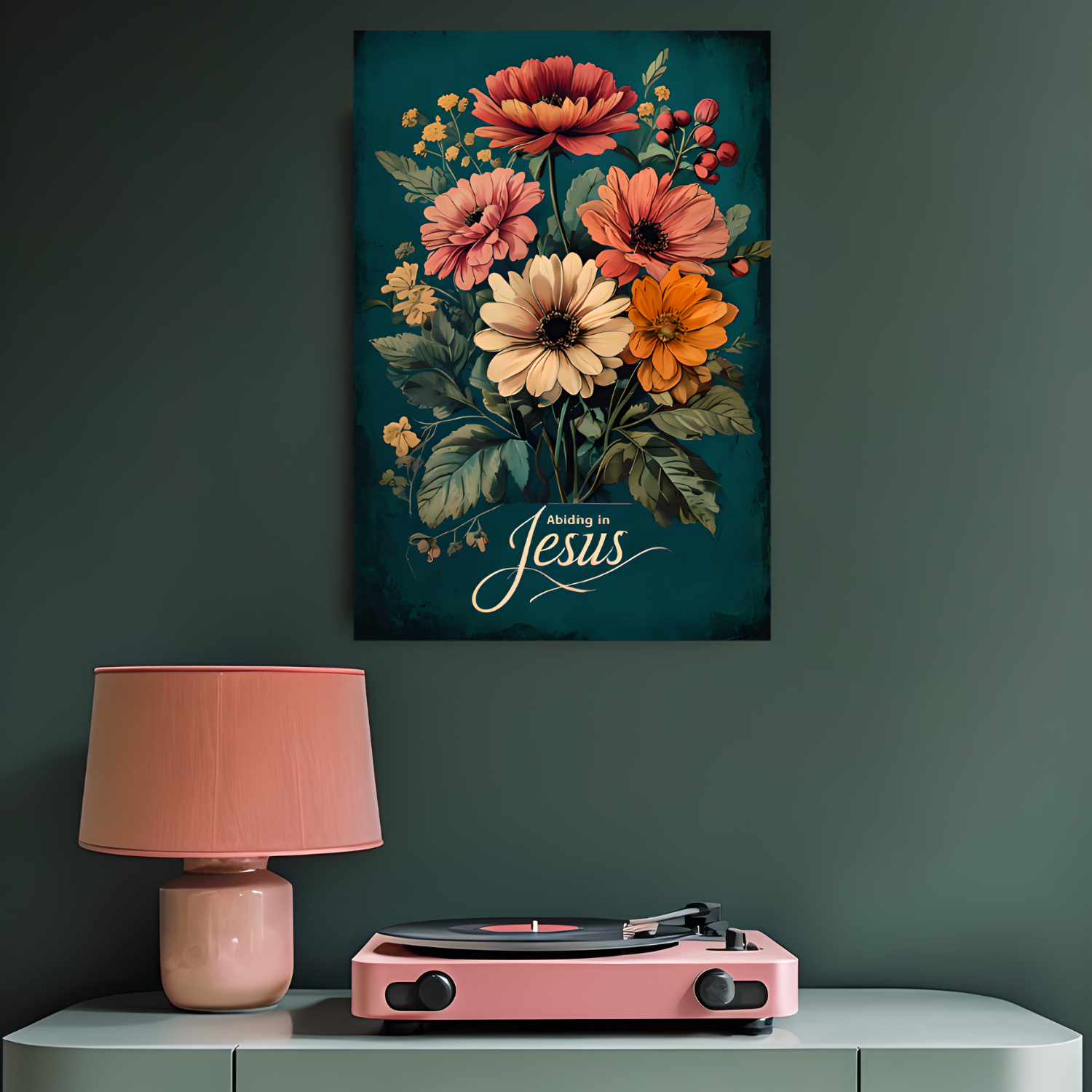 Abiding in Jesus Wall Art | Christian Canvas for Faith-Based Home Decor & Gifts | Floral Wall Art Canvas, Vintage Flower Print, Living Room Decoration, Gift for Her