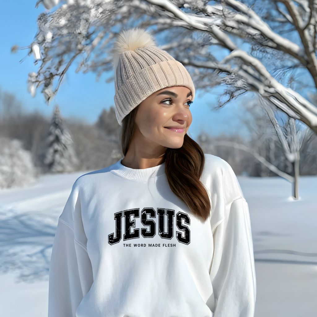 Jesus the Word Made Flesh Gildan Crewneck Sweatshirt | Christian Unisex Sweatshirt | Faith Apparel | Religious Gift