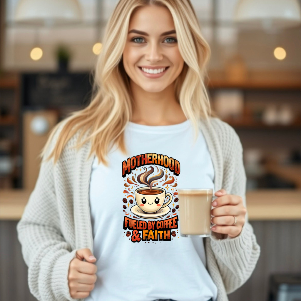 Motherhood Fueled By Coffee & Faith Gildan tshirt | Christian Mom Shirt and gift