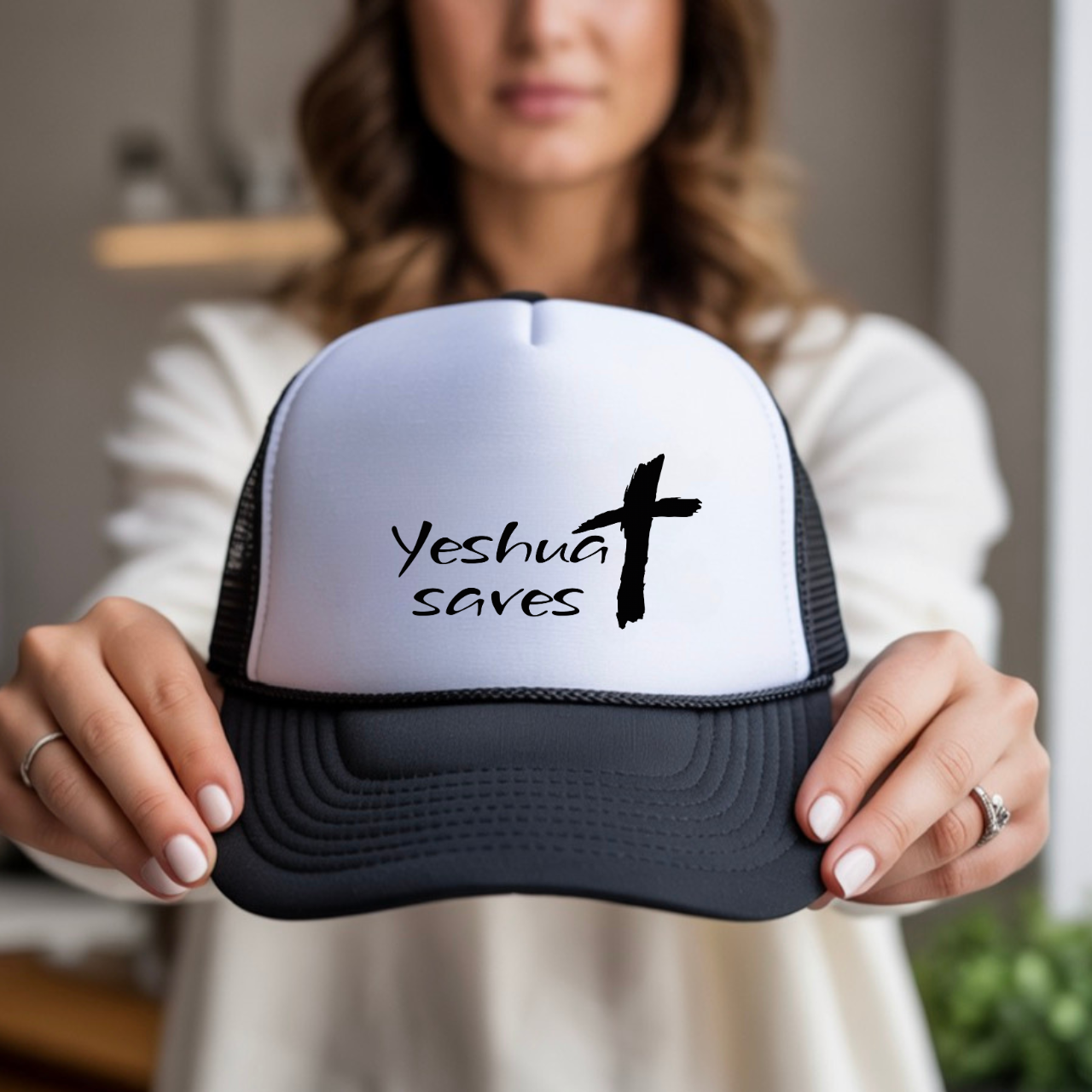 Yeshua Saves Trucker Hat | Christian Faith Snapback Cap | Jesus Saves Mesh Hat | Christian Streetwear Hat