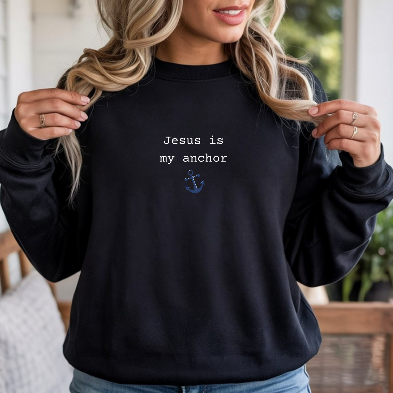 Jesus Is My Anchor Embroidered Gildan Christian Crewneck Unisex Sweatshirt | Religious Gift