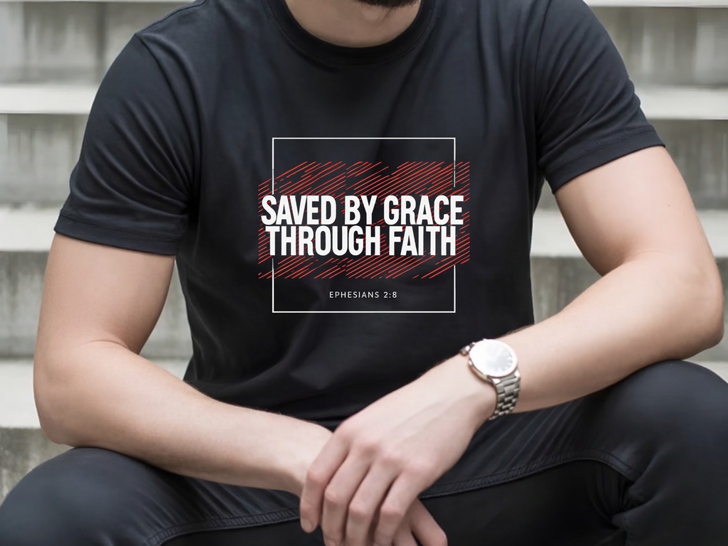 Saved by Grace Through Faith Gildan T-Shirt – Ephesians 2:8 Scripture Tee – Unisex Gilden Christian Shirt
