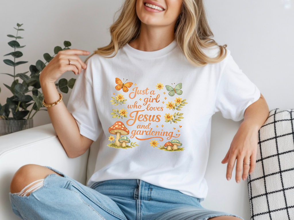 Just A Girl Who Loves Jesus and Gardening Gildan Unisex Tshirt | Christian Gardening T-Shirt | Faith Shirt | Cotton Tee
