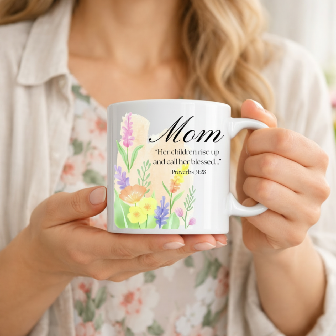Proverbs 31:28 Mug | Christian Mom Gift | Mother’s Day Coffee Mug | Floral Bible Verse Mug